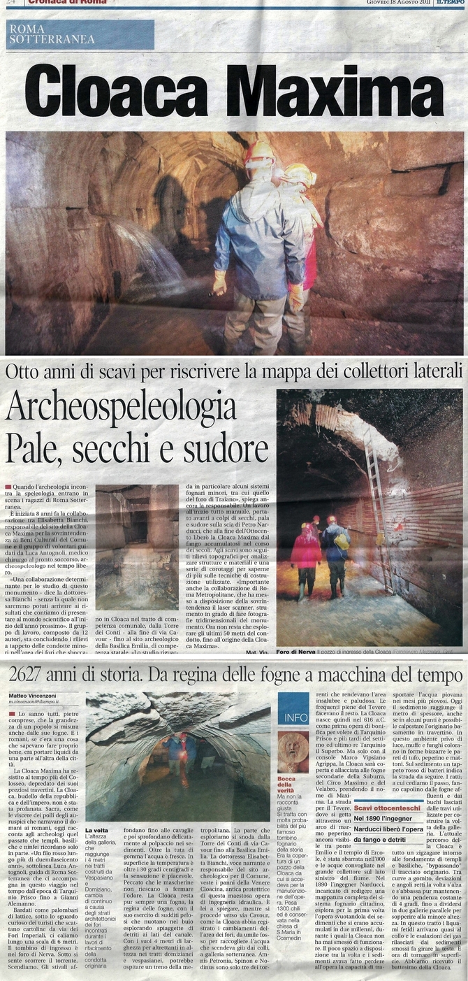 Cloaca Maxima: archeospeleologia, pale, secchi e sudore
