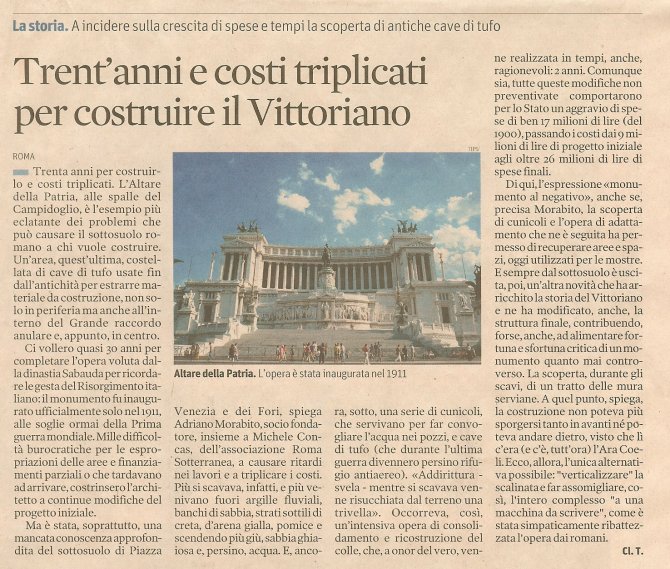 Trent'anni e costi triplicati per costruire il Vittoriano